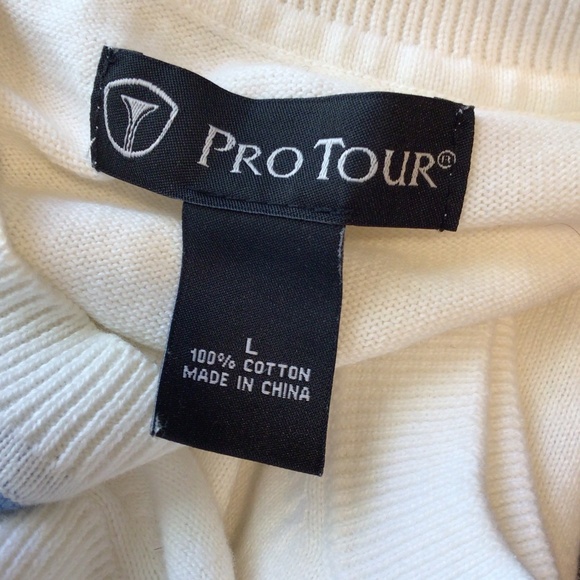 Pro Tour Men Sweater Vest White Large Argyle Print Golf Preppy Layering Classic - Picture 5 of 5
